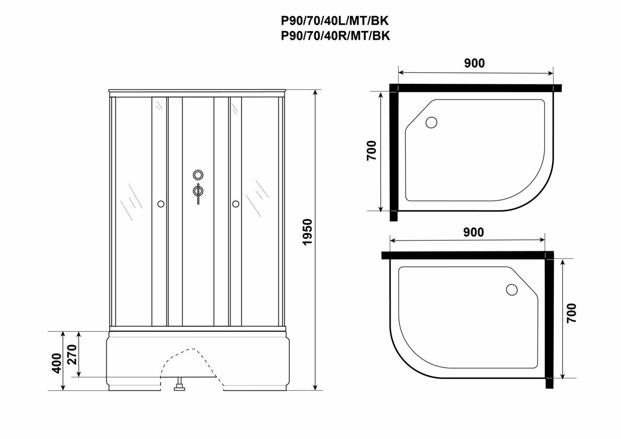 Душевая кабина Niagara Promo P90/70/40L/MT/BK (900х700х1950) 4 места